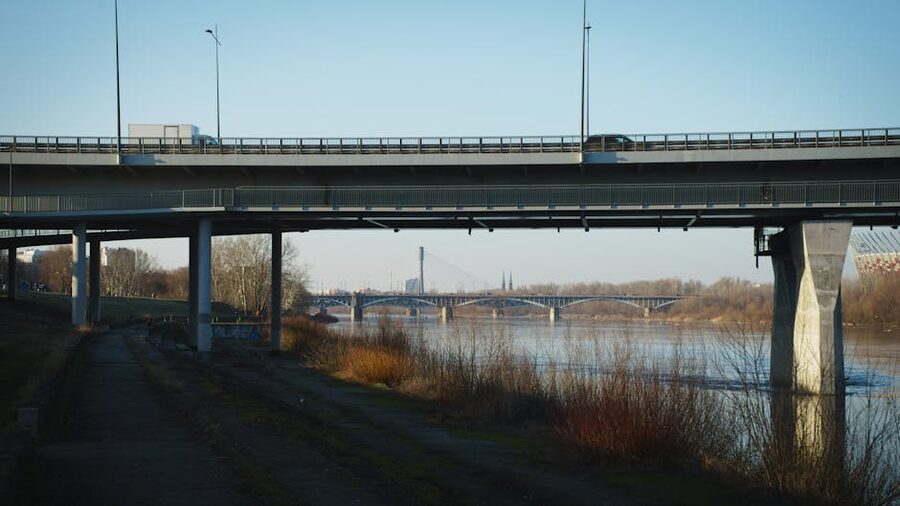 Warsaw bridges spanning the Vistula river on a clear day