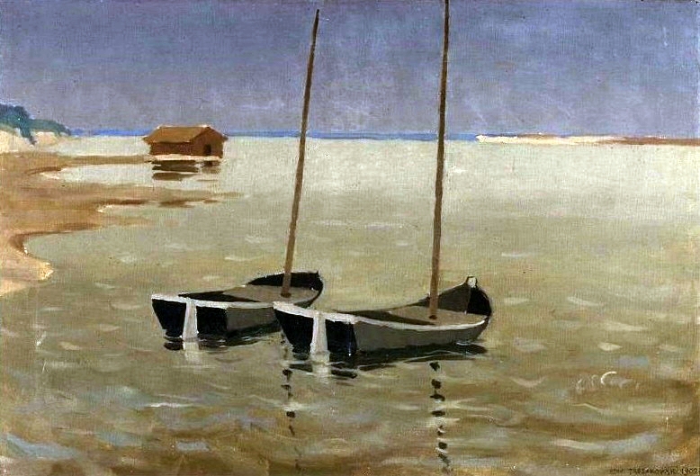 Trojanowski 1909 painting of barges on the Vistula