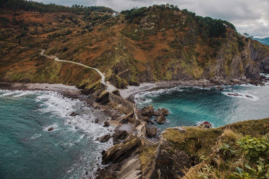The dramatic rugged coastline leading to San Juan de Gaztelugatxe near Bilbao