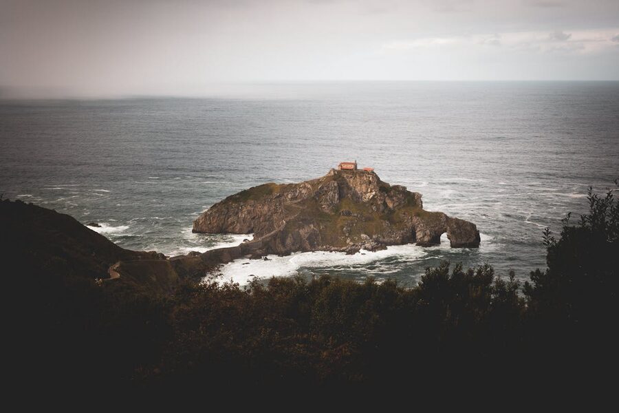 Dramatic cliff formations along the Atlantic coast near Gaztelugatxe chapel in Spain