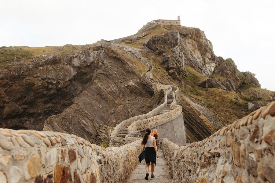 Stone path leading up to the hermitage on Gaztelugatxe island in the Basque Country