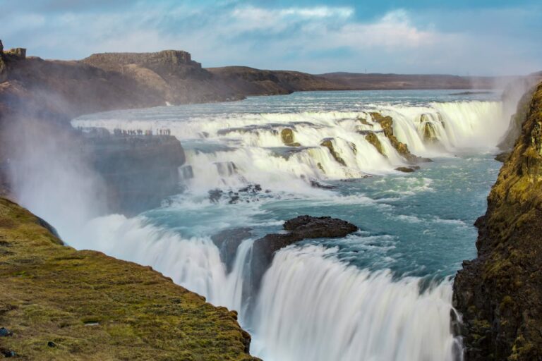 Gullfoss waterfall cascading through Iceland landscape on the Golden Circle route