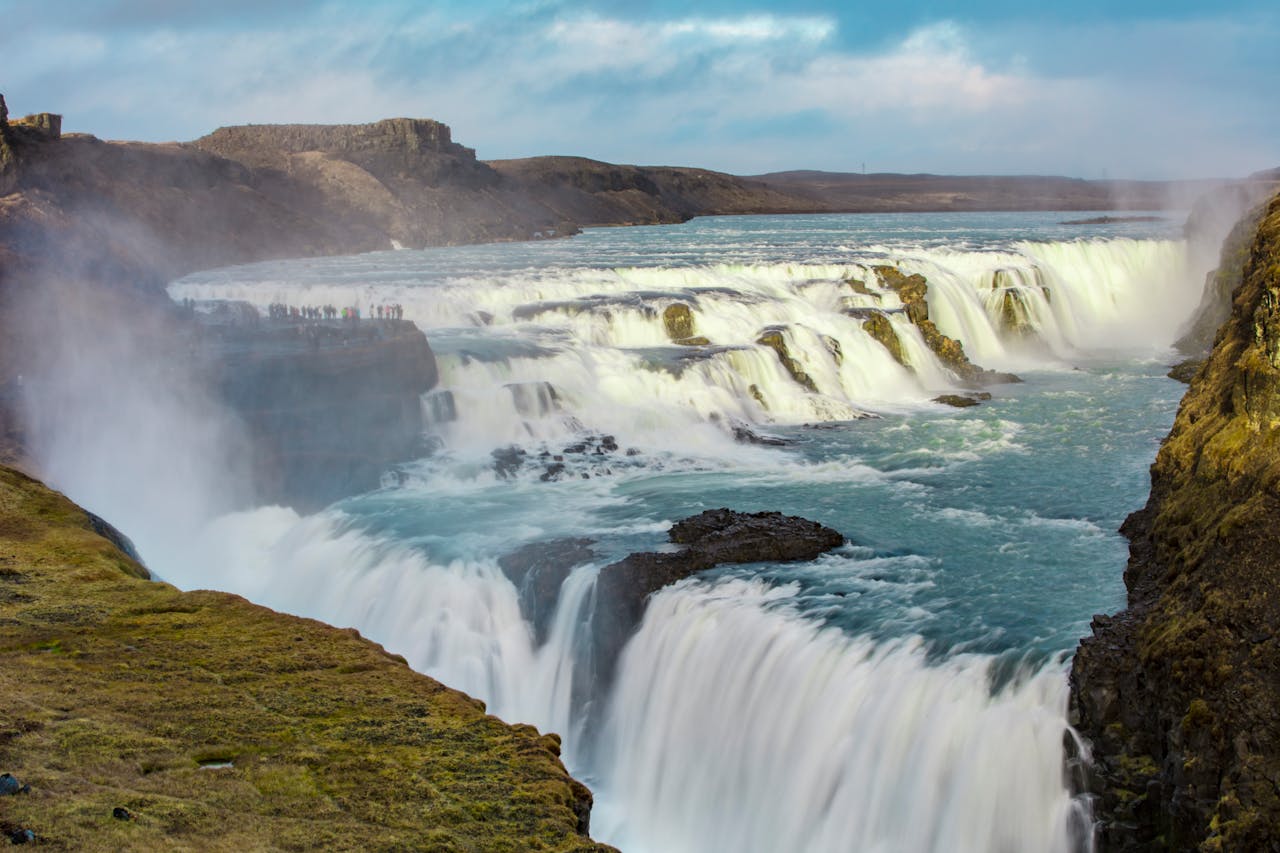 Gullfoss waterfall cascading through Iceland landscape on the Golden Circle route