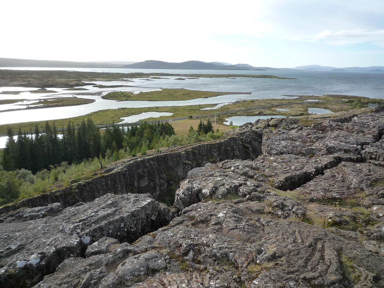 Tectonic plate rift and rock formations at Thingvellir National Park Iceland