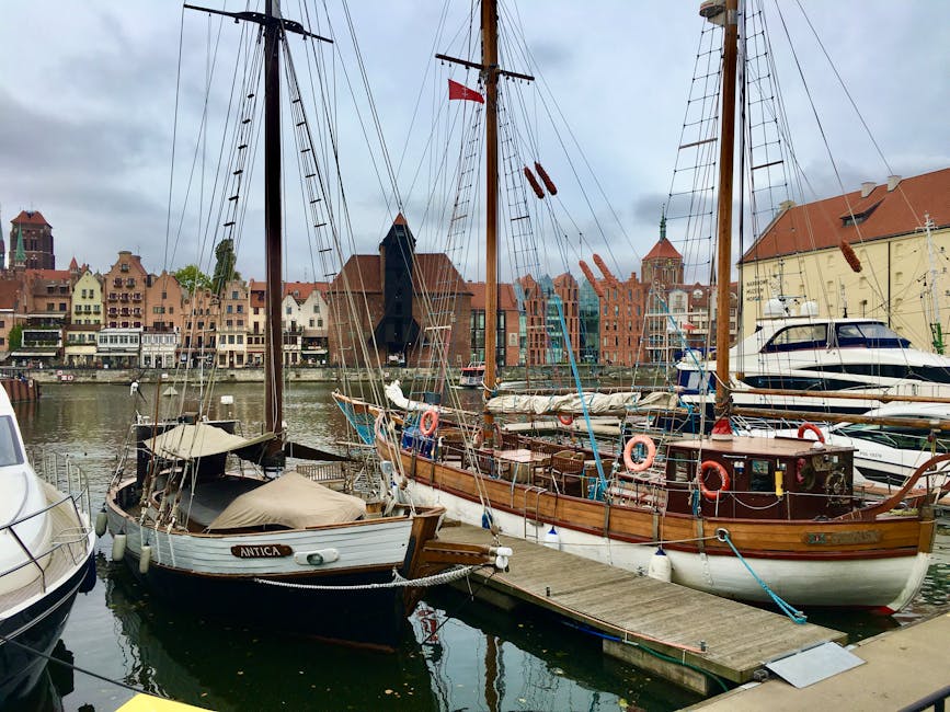 Historic sailing ships in the Gdańsk Marina at the Motława River