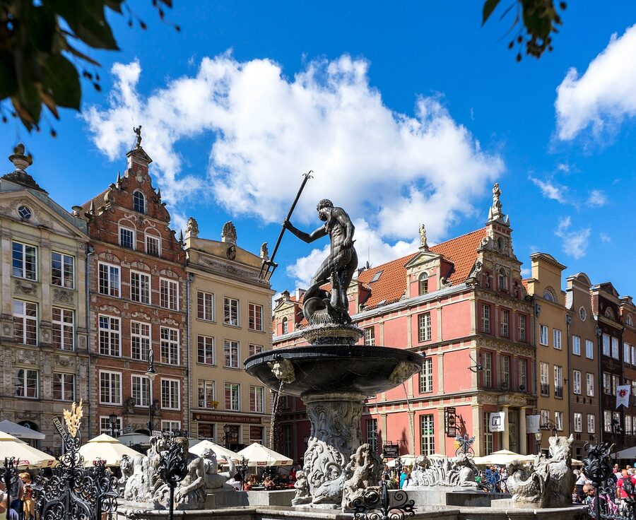 Neptune fountain Long Market summer Gdansk