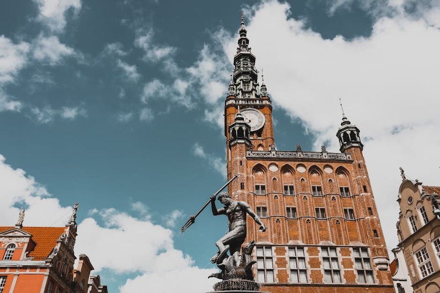 Neptune Fountain and Town Hall Gdansk