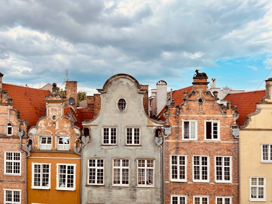 Gdansk old town tenements under overcast sky