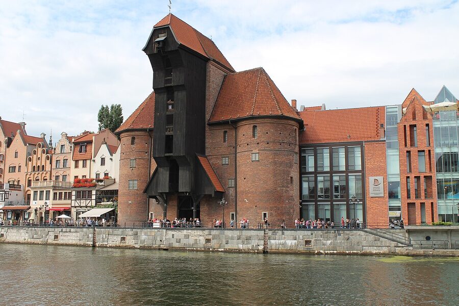 Zuraw medieval crane Gdansk close view