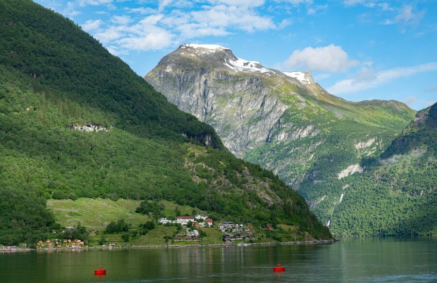 Geiranger Fjord with mountains and calm water
