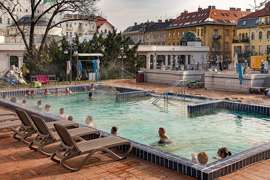 Columns and arches inside Gellért Thermal Bath in Budapest