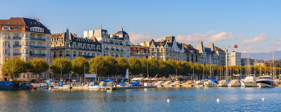Geneva port boats on Lake Geneva lakeside