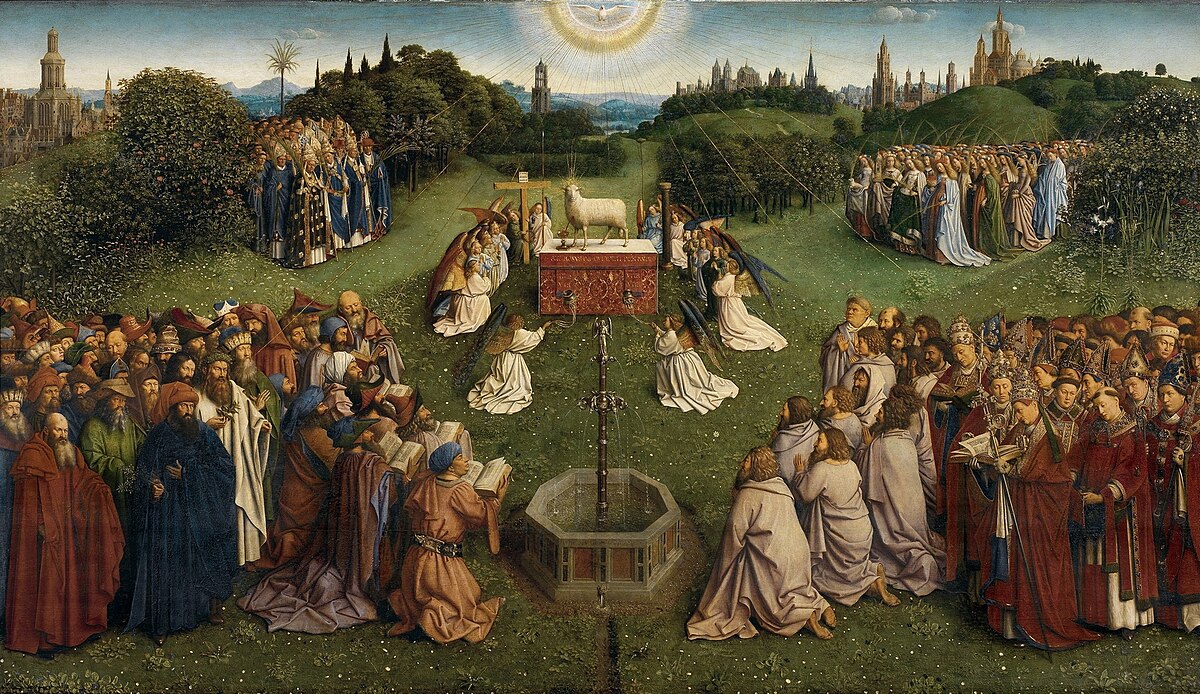 The Ghent Altarpiece Adoration of the Mystic Lamb by Jan van Eyck in Saint Bavo Cathedral