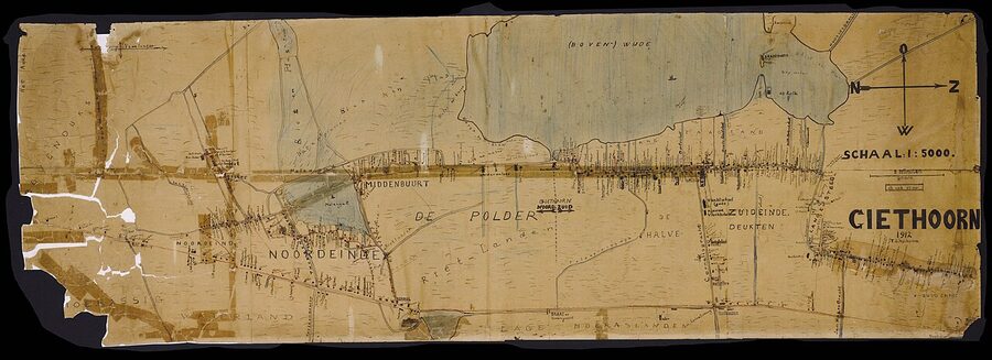 Hand-drawn 1912 map of Giethoorn