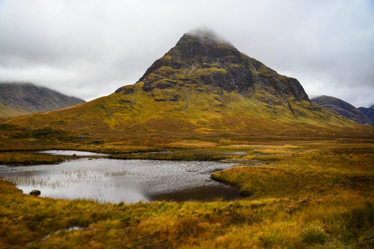 Dramatic mountain landscape of Glencoe Valley in the Scottish Highlands
