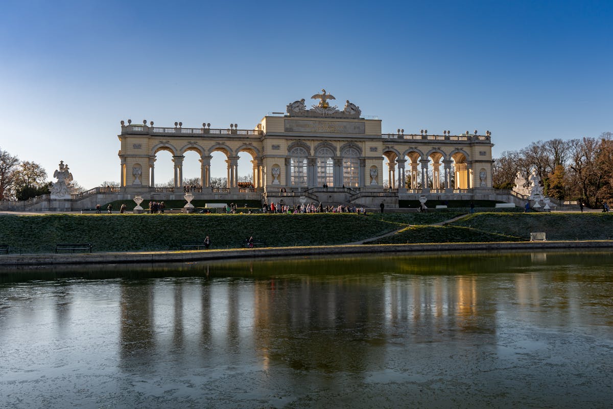 Close view of the Gloriette colonnade and arches at Schonbrunn Palace