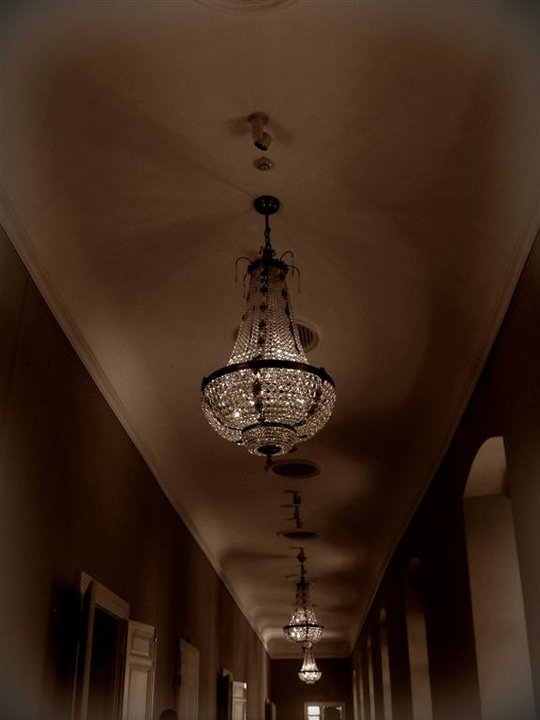 Ornate chandelier inside Gödöllő Palace