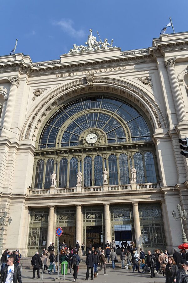 Budapest Keleti railway station facade with neoclassical architecture