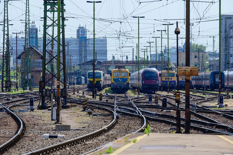 Train tracks and rails departing Keleti station Budapest