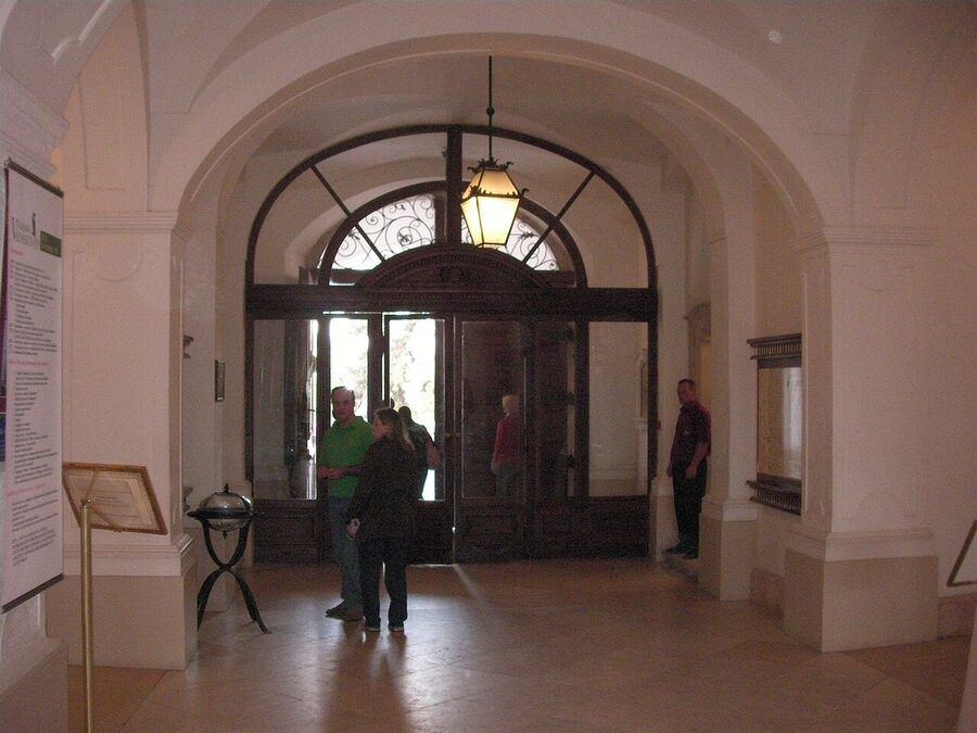 Main entrance hall foyer view inside Gödöllő Palace