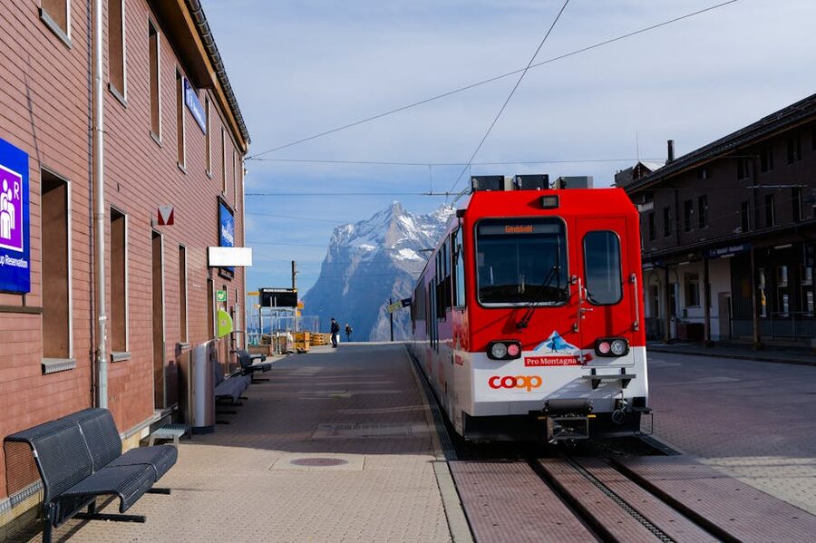 Gornergrat railway at Swiss alpine station
