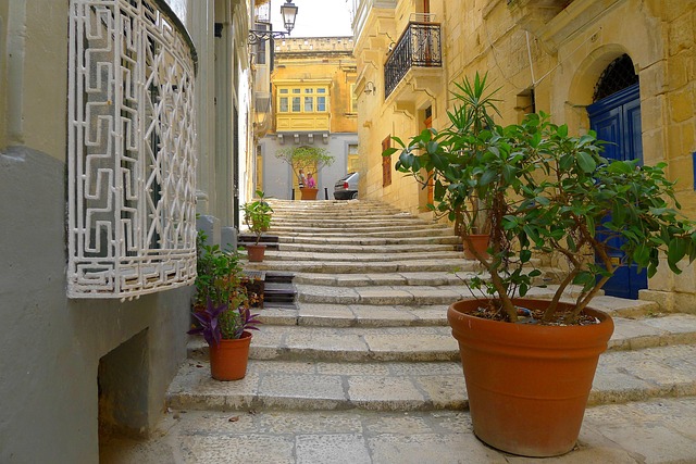 Stone alley with stairs in Gozo Malta