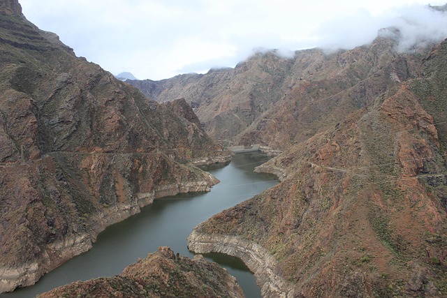 Reservoir in a deep canyon in the mountains of Gran Canaria