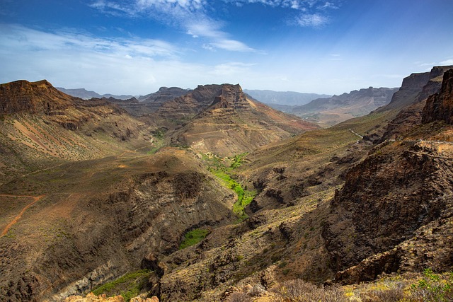 Sandstone canyon with dramatic geological formations in Gran Canaria