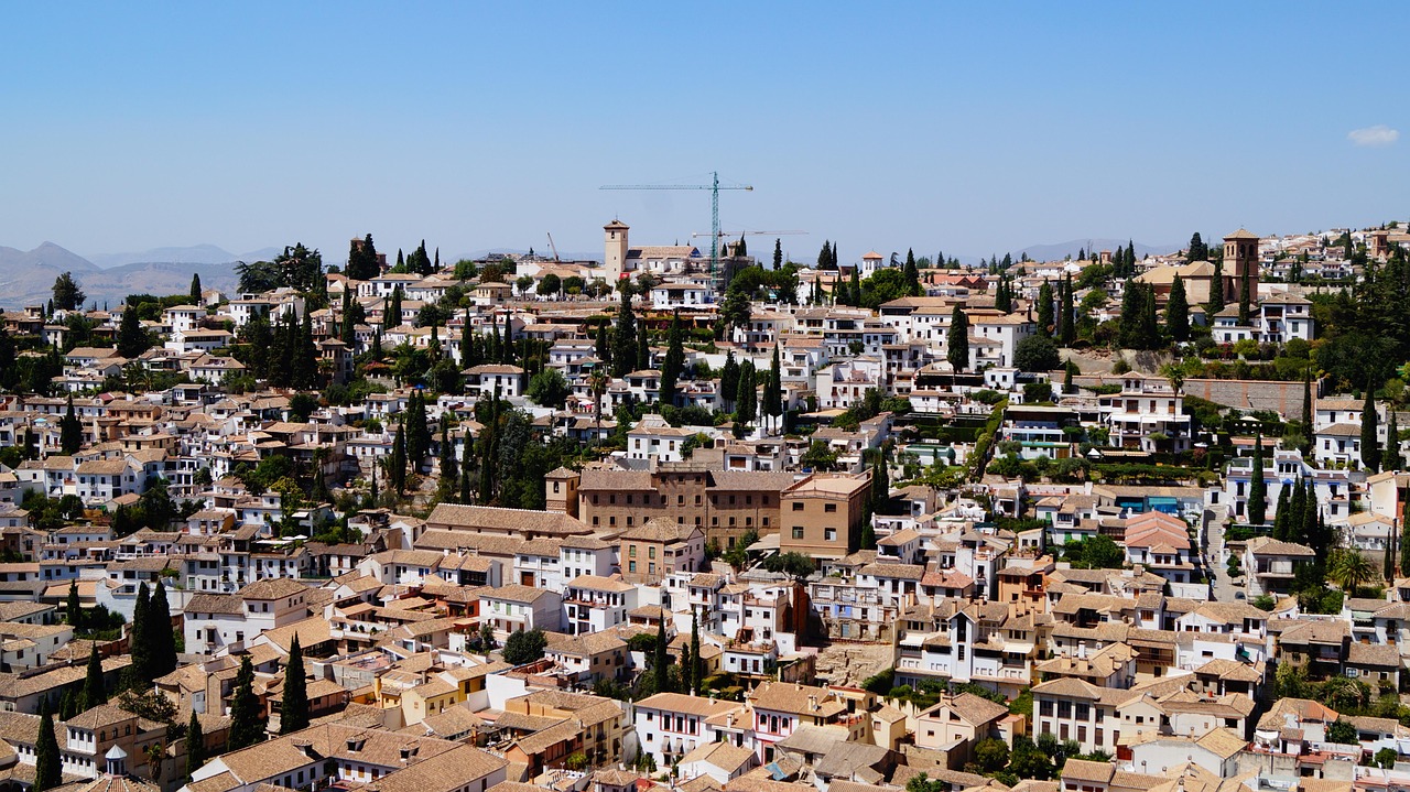 Urban view across the rooftops of the Albaicin neighbourhood in Granada, Spain