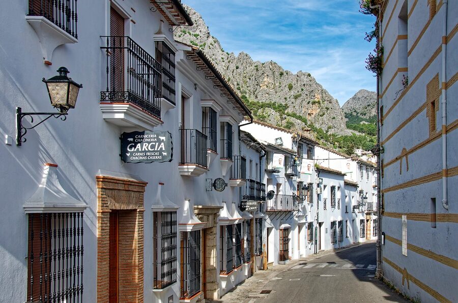 Narrow street in Grazalema white village Andalusia