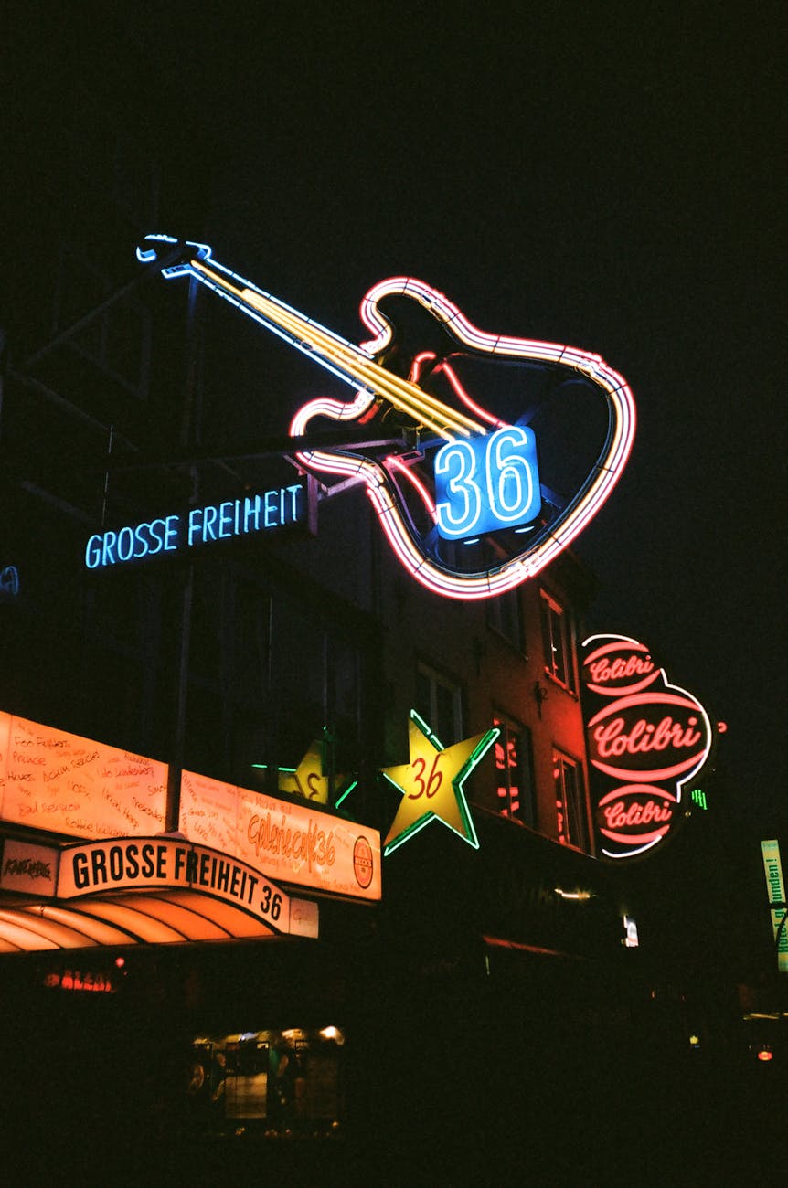 Grosse Freiheit 36 music venue neon signs in Hamburg