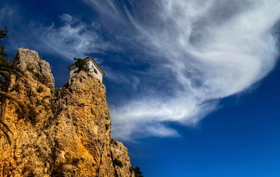 Guadalest cliff with castle tower perched above the landscape
