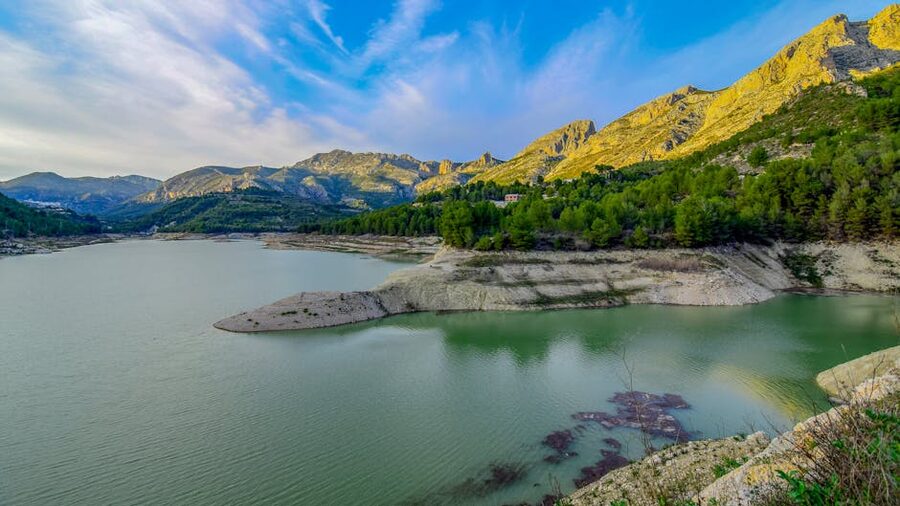 Guadalest lake and mountains in the Spanish summer landscape
