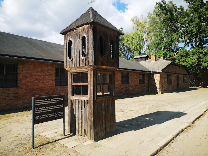 Wooden guard tower at a historic concentration camp memorial