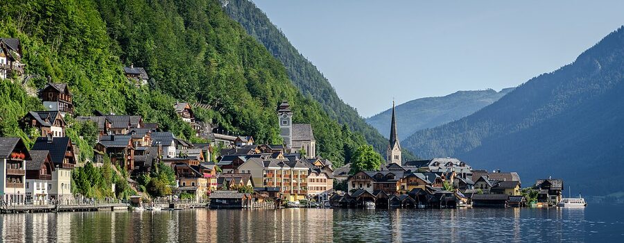 Hallstatt waterfront and churches