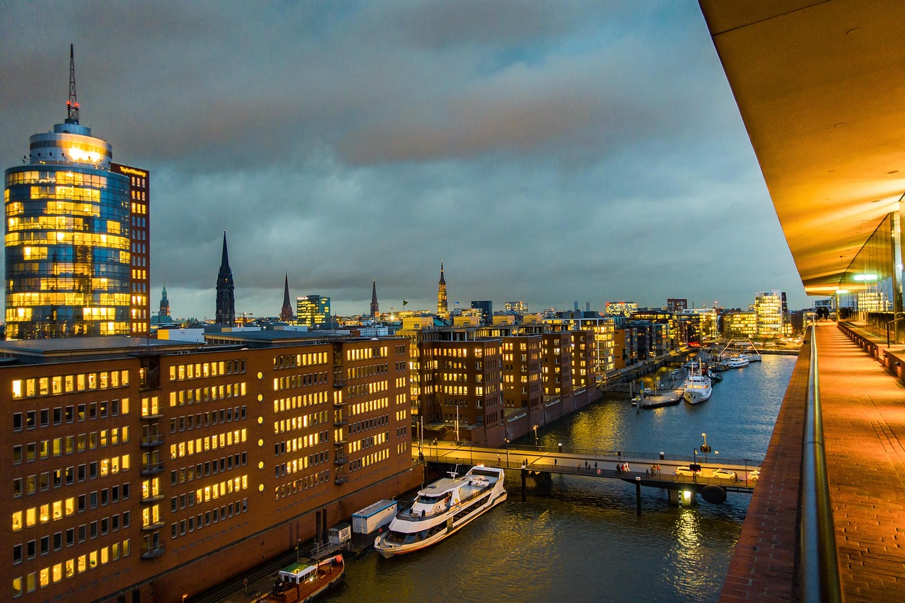 Elbphilharmonie plaza view looking out over Hamburg harbor