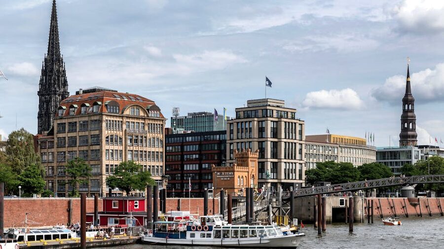 Hamburg skyline harbor boats