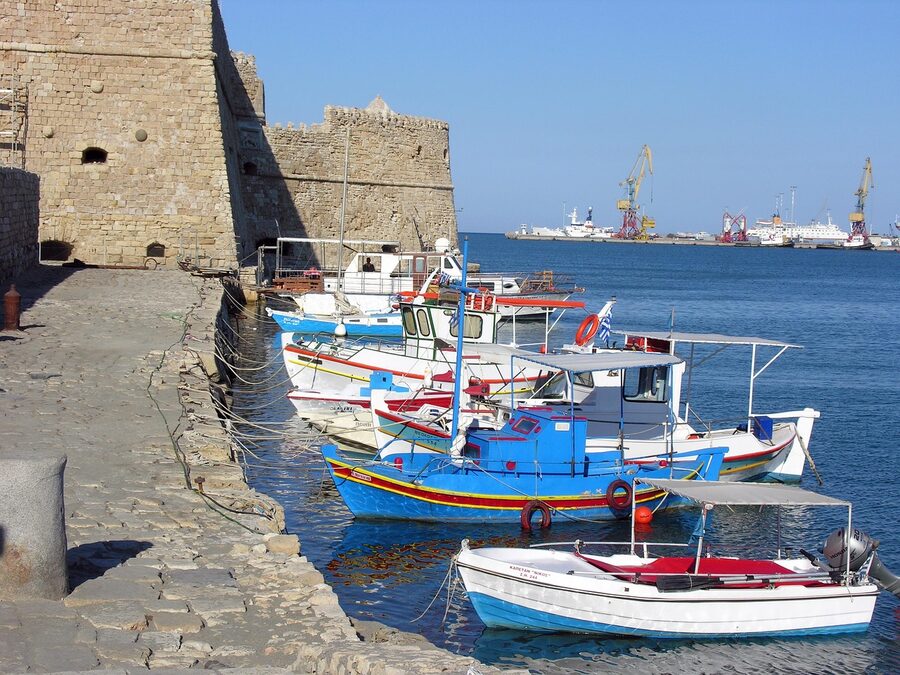 Heraklion boat by fortress Crete
