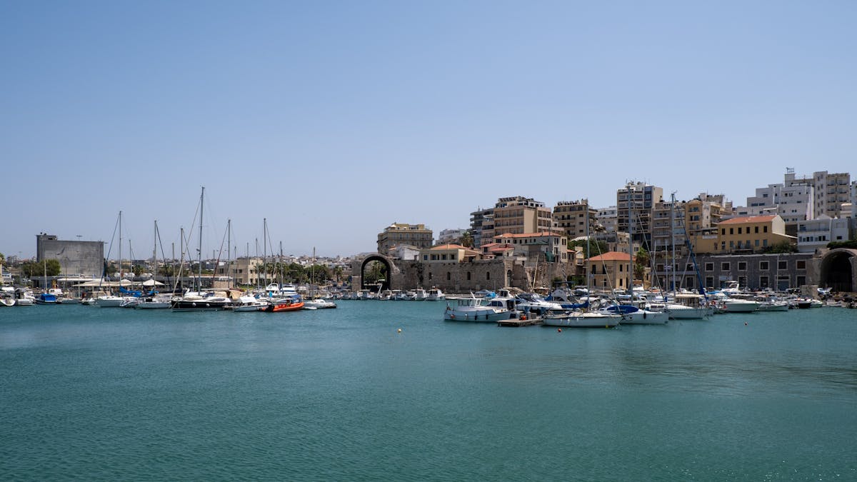 View of Heraklion harbor in Crete Greece