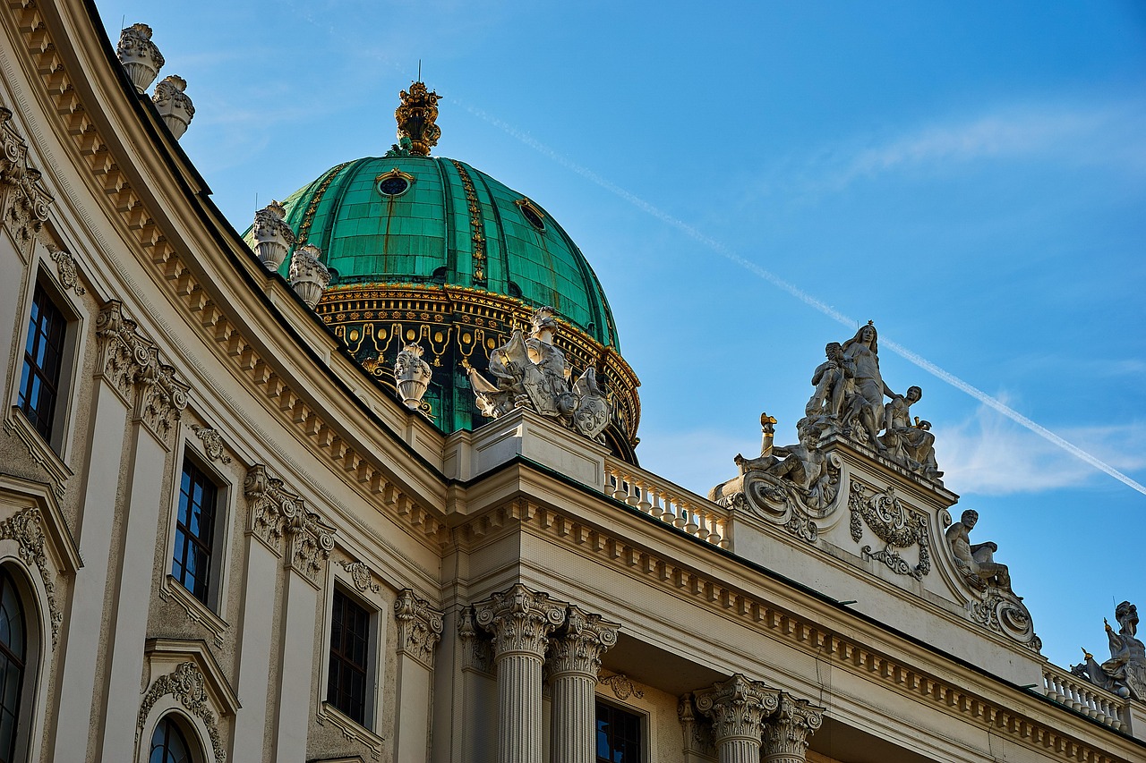 Detailed view of the Hofburg Imperial Palace facade and dome in Vienna