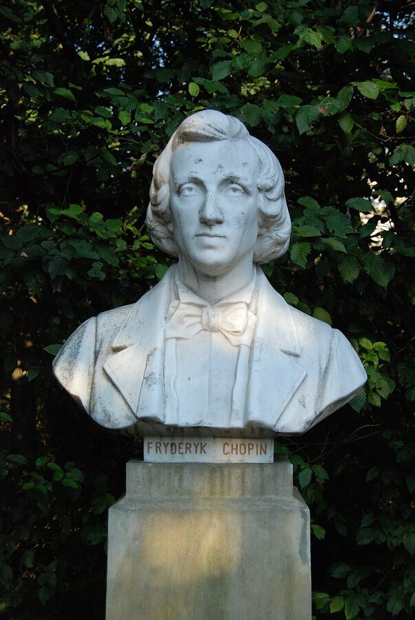 Chopin monument in Park Jordana Krakow bronze statue
