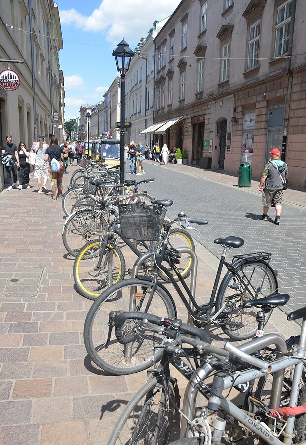 Slawkowska Street buildings in Krakow with historic facades