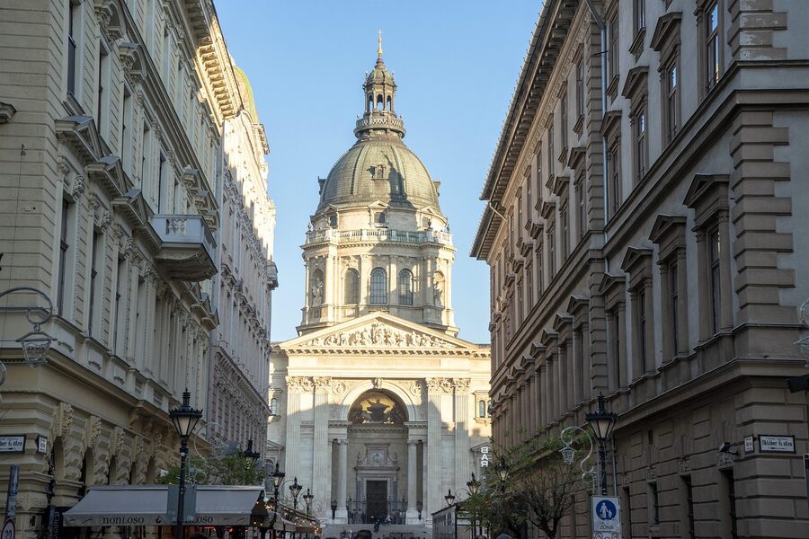 St Stephens Basilica facade in golden hour light