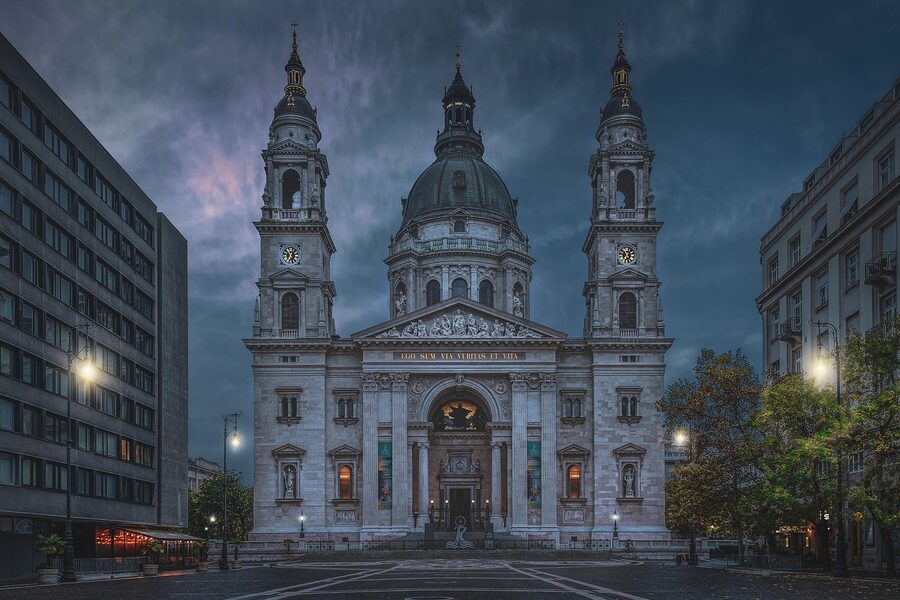 St Stephens Basilica tower and Szent Istvan square