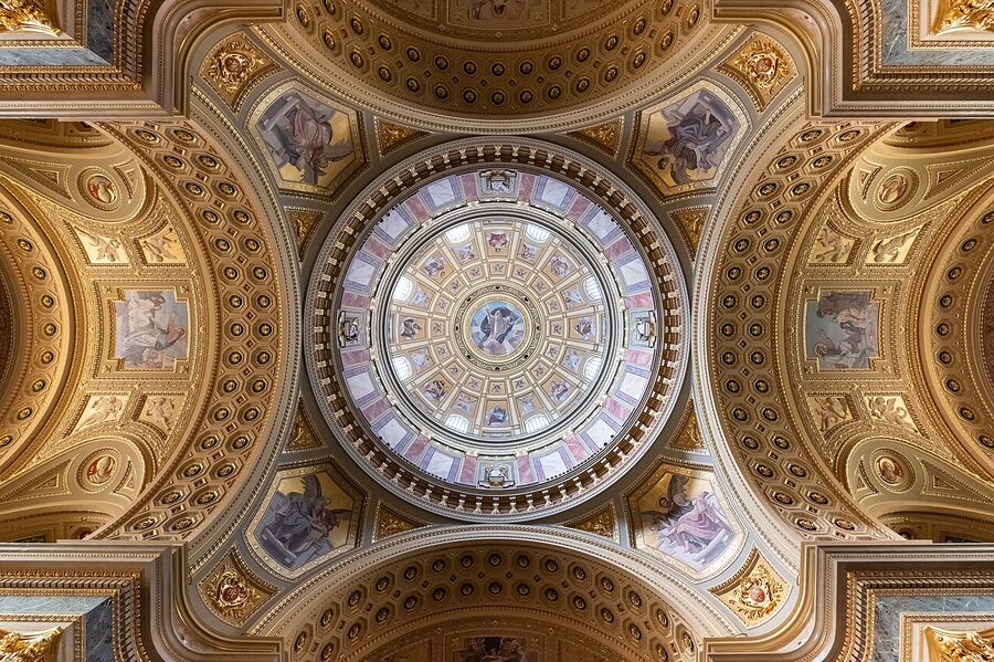 St Stephens Basilica dome interior with frescoes