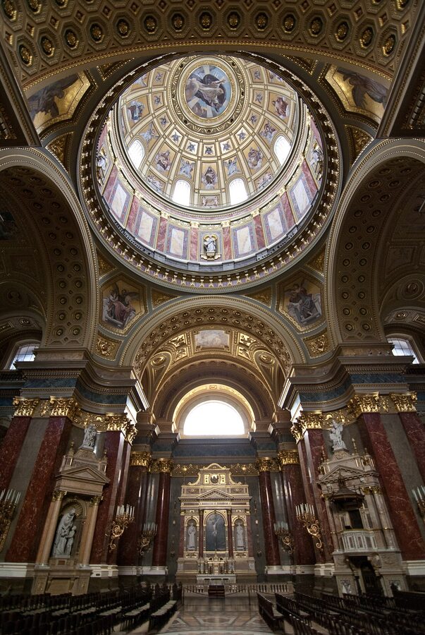 Interior nave of St Stephens Basilica with view to dome