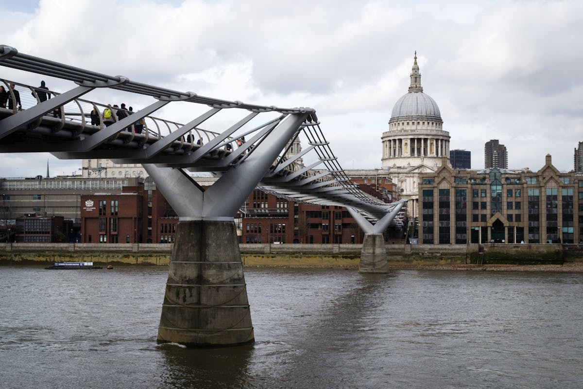 The Millennium Bridge leading towards St Pauls Cathedral in London