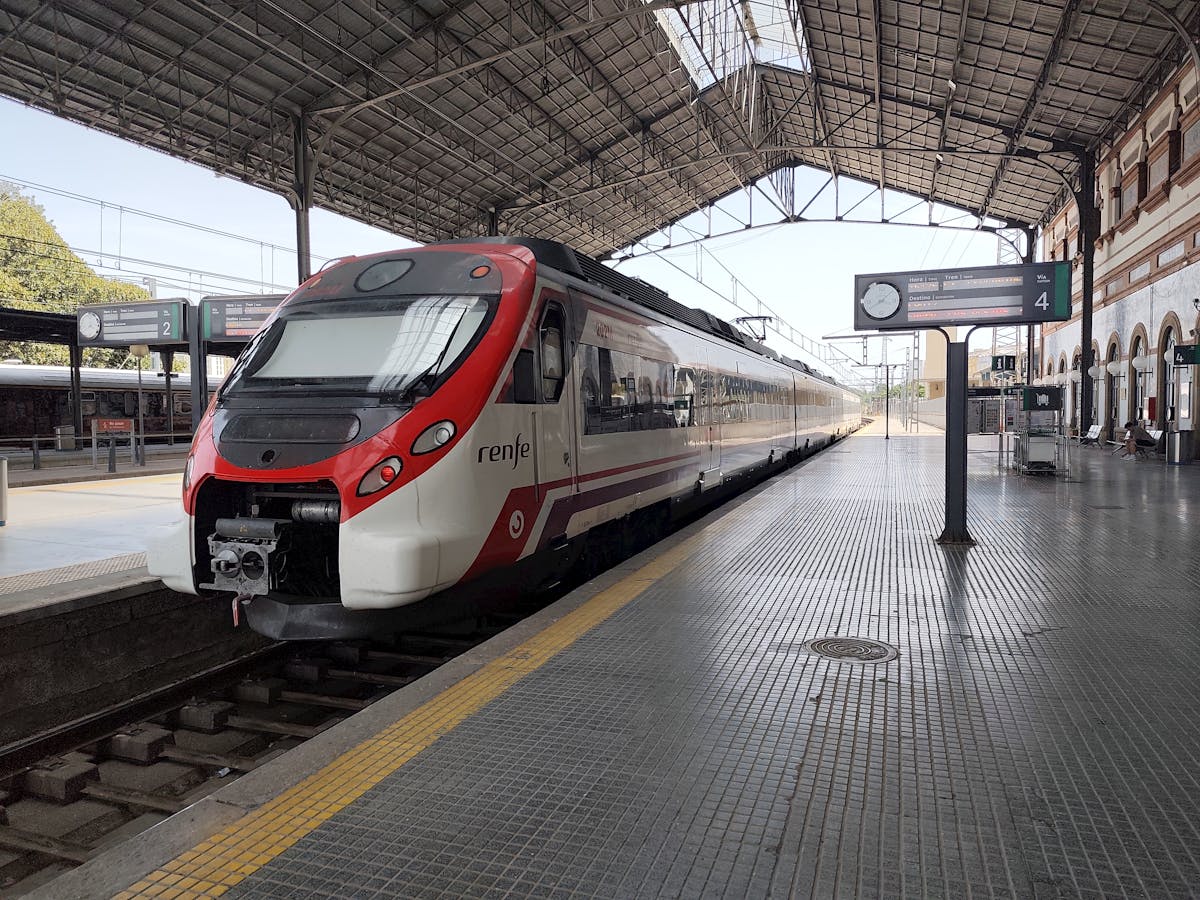 Modern commuter train at Jerez de la Frontera railway station platform