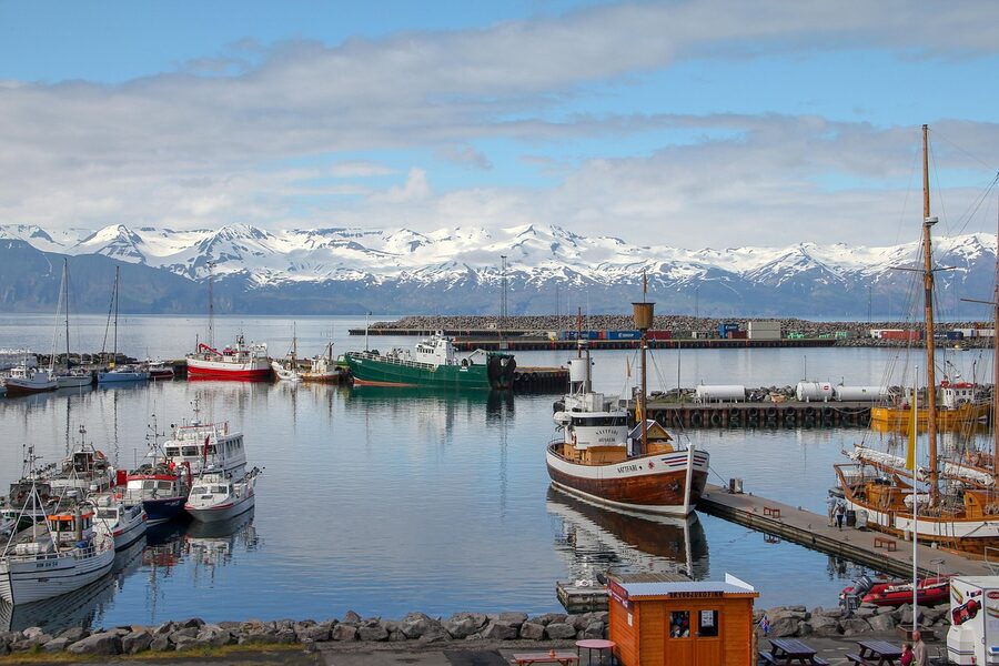 Husavik port and boats Iceland