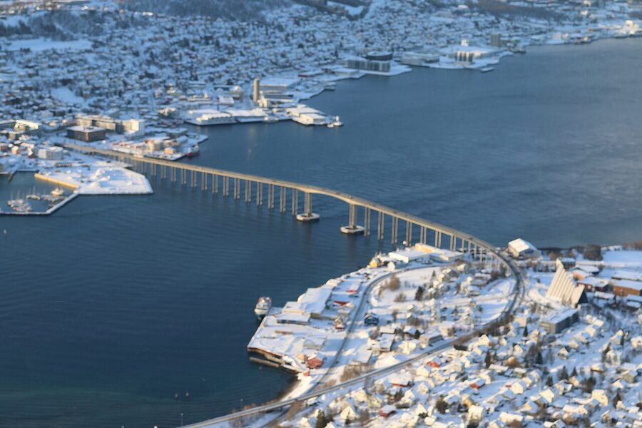 Tromso bridge in winter from Fjelleisen
